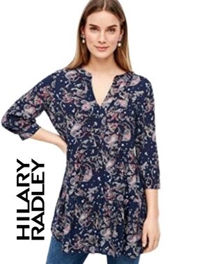 Hilary Radley Navy Blue Floral Tie-Waist Tunic
